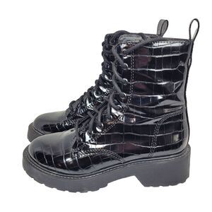 Steve Madden Black Crocodile Tornado Platform Combat Boots Women 7.5 MINT Zip Up